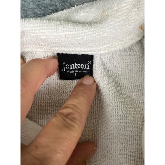 Jantzen USA men’s terry cloth shirt white large  button-up resort towel good - Picture 7 of 10